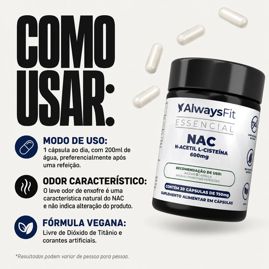 NAC N-Acetil L-Cisteína 600mg - Original 60 Caps 120 caps 180 caps