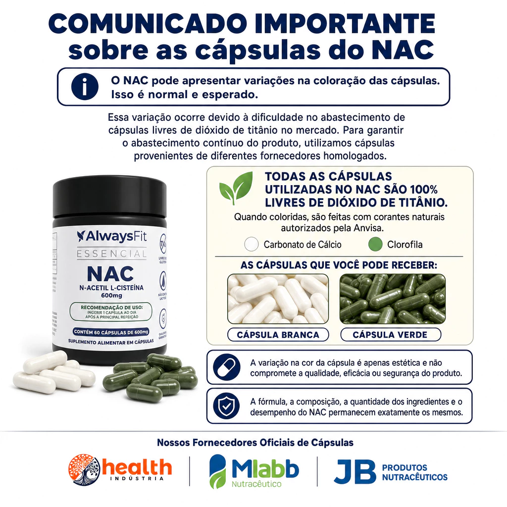 NAC N-Acetil L-Cisteína 600mg - Original 60 Caps 120 caps 180 caps