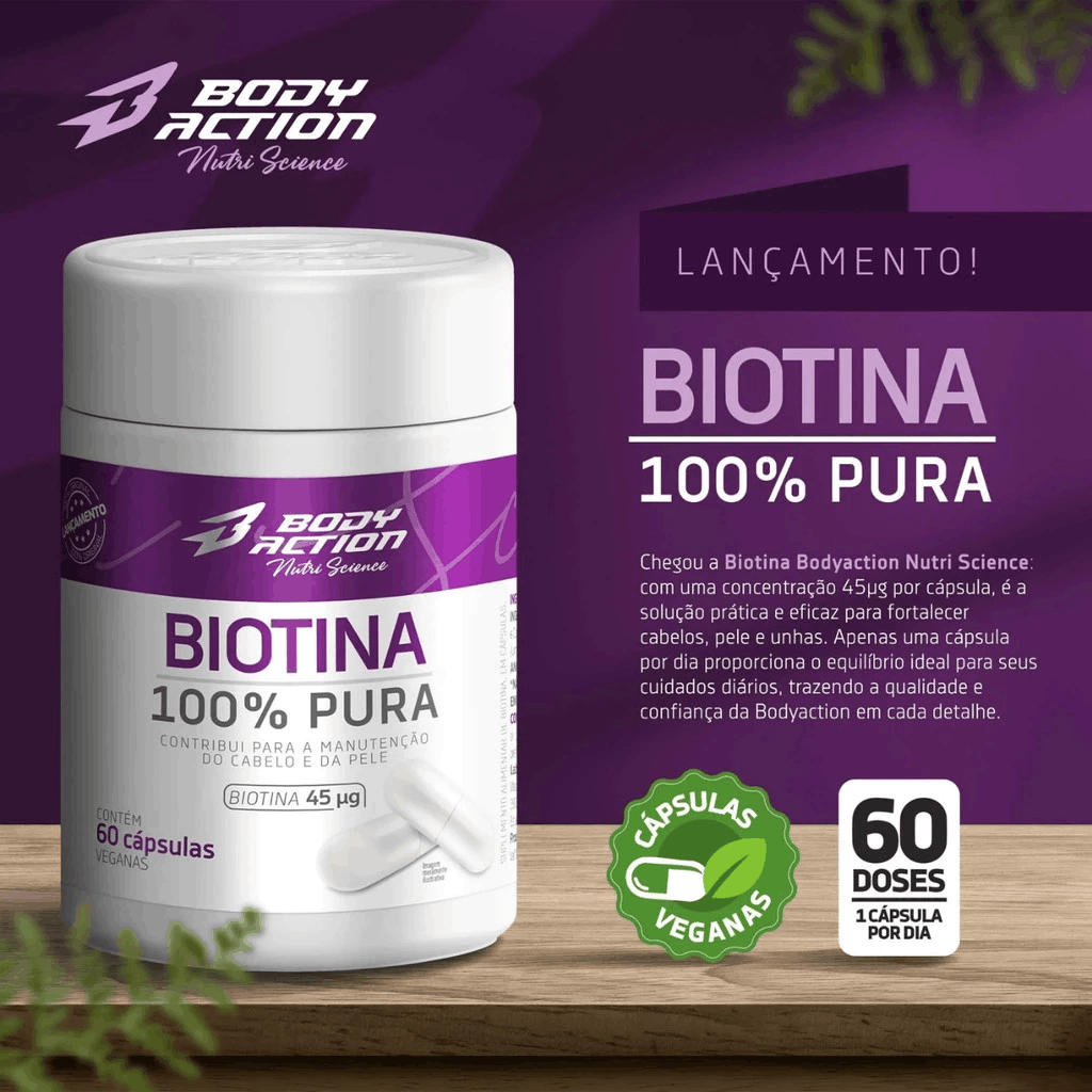 Biotina 100% Pura NutriZen — 45mcg | 60 Cápsulas Veganas | Cabelo, Pele & Unhas