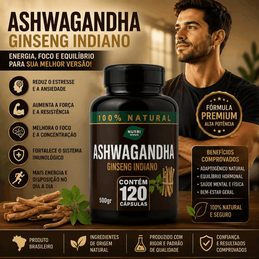Ashwagandha NutriZen — 1500mg | 120 Cápsulas | Anti-Estresse, Foco & Equilíbrio