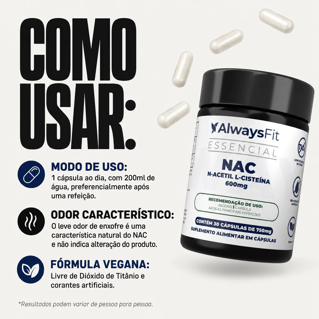 NAC N-Acetil L-Cisteína 600mg - Original 60 Caps 120 caps 180 caps