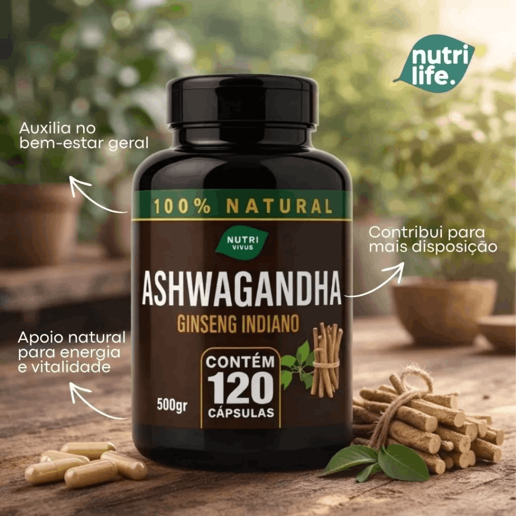 Ashwagandha NutriZen — 1500mg | 120 Cápsulas | Anti-Estresse, Foco & Equilíbrio